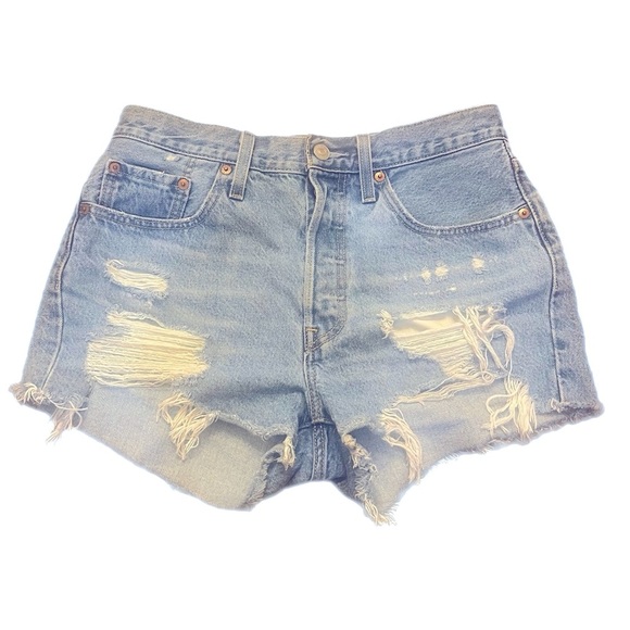 Levi's High Rise Button Fly 501 Cut Off Shorts in Distressed Wash Size 28 - Picture 2 of 7